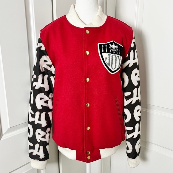 Joyrich Other - Joyrich Retro Y2K 90s Graffiti Wool Blend Varsity Letterman Red Bomber Jacket, M